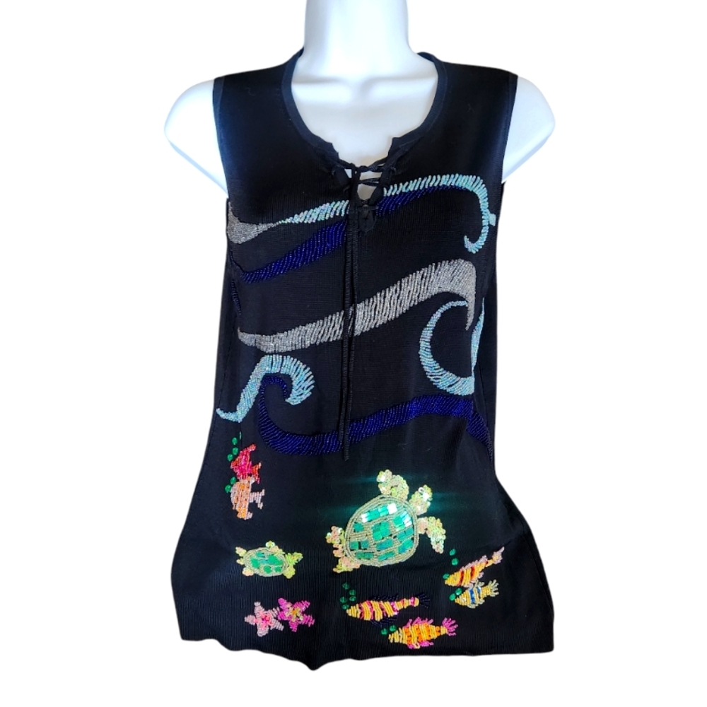 EUC Sweaterworks Colorful Sea Life Embroidered Top Size M
